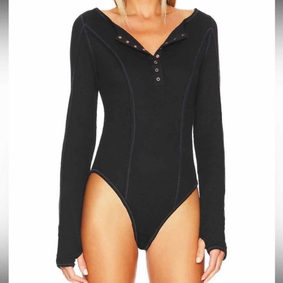 Free People Sloane Bodysuit Black Size Small - Picture 2 of 7